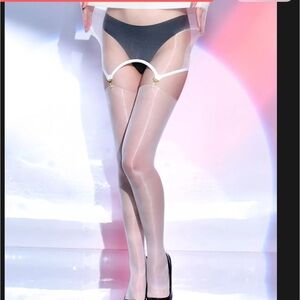 White Glossy shiny pinup sheer pantyhose stockings garter belt burlesque cabaret